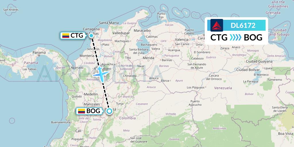 DL6172 Delta Air Lines Flight Map: Cartagena to Bogota