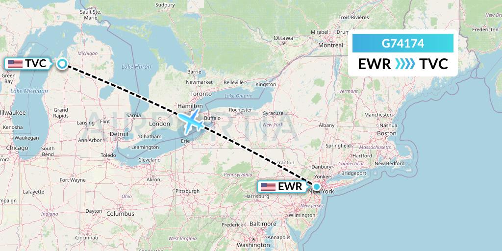 G74174 GoJet Flight Map: New York to Traverse City