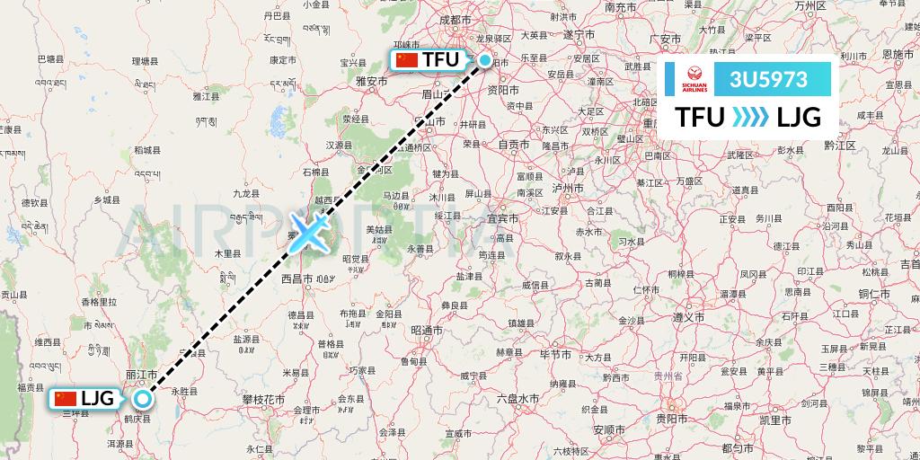 3U5973 Sichuan Airlines Flight Map: Chengdu to Lijiang