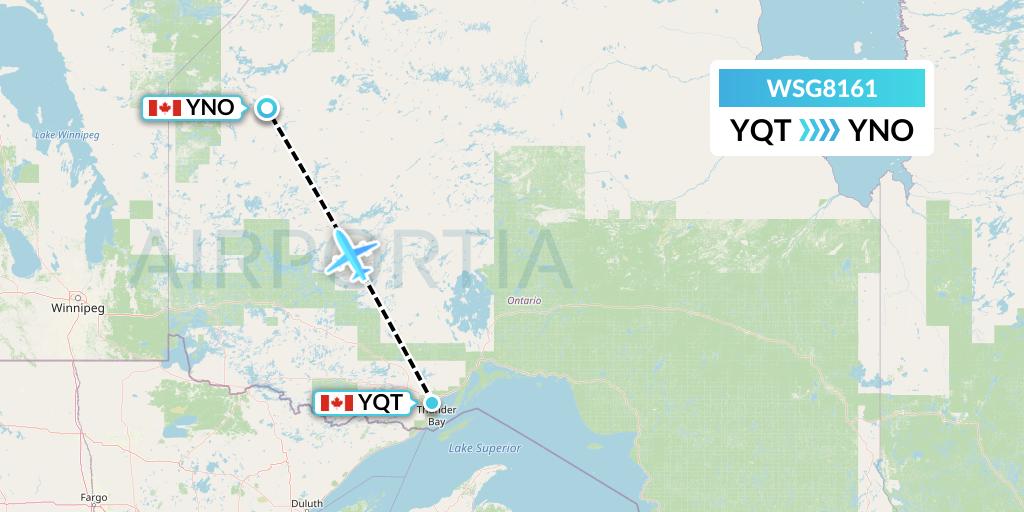 WSG8161 Wasaya Airways Flight Map: Thunder Bay to North Spirit Lake