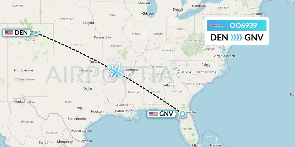 OO6939 SkyWest Airlines Flight Map: Denver to Gainesville