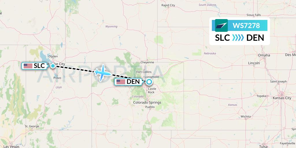WS7278 WestJet Flight Map: Salt Lake City to Denver