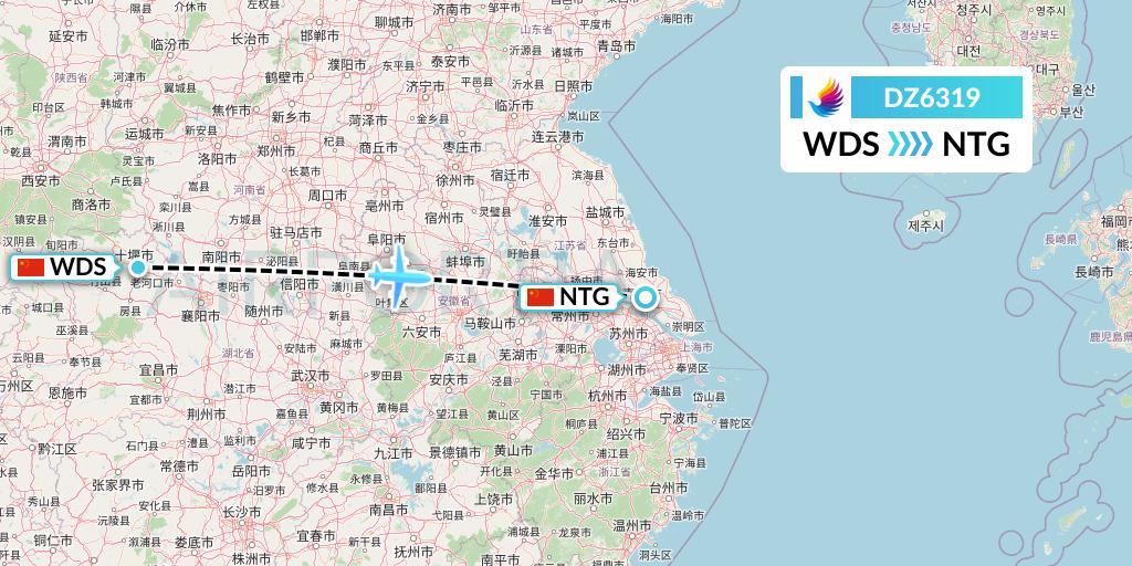 DZ6319 Donghai Airlines Flight Map: Shiyan to Nantong