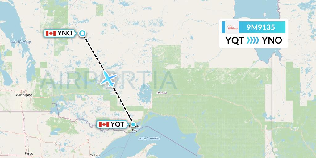 9M9135 Central Mountain Air Flight Map: Thunder Bay to North Spirit Lake