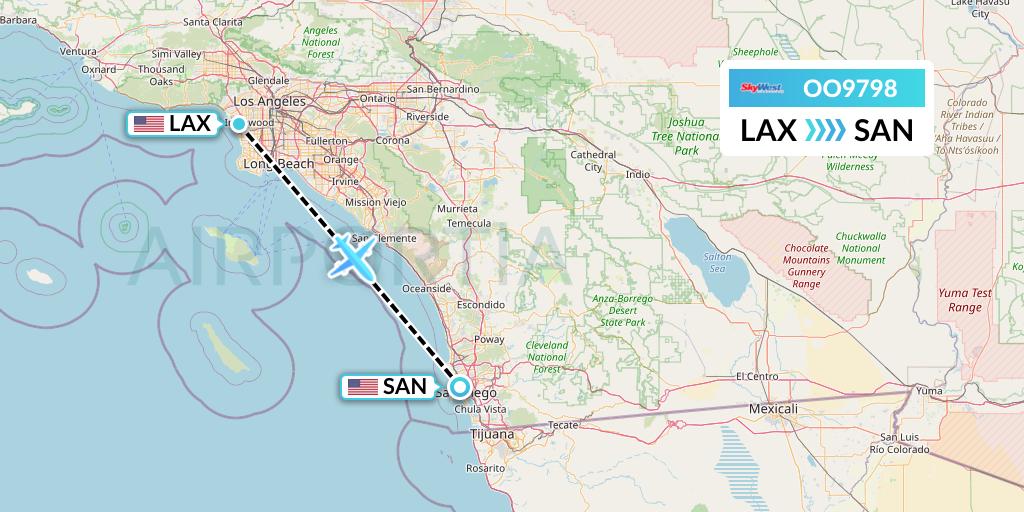OO9798 SkyWest Airlines Flight Map: Los Angeles to San Diego