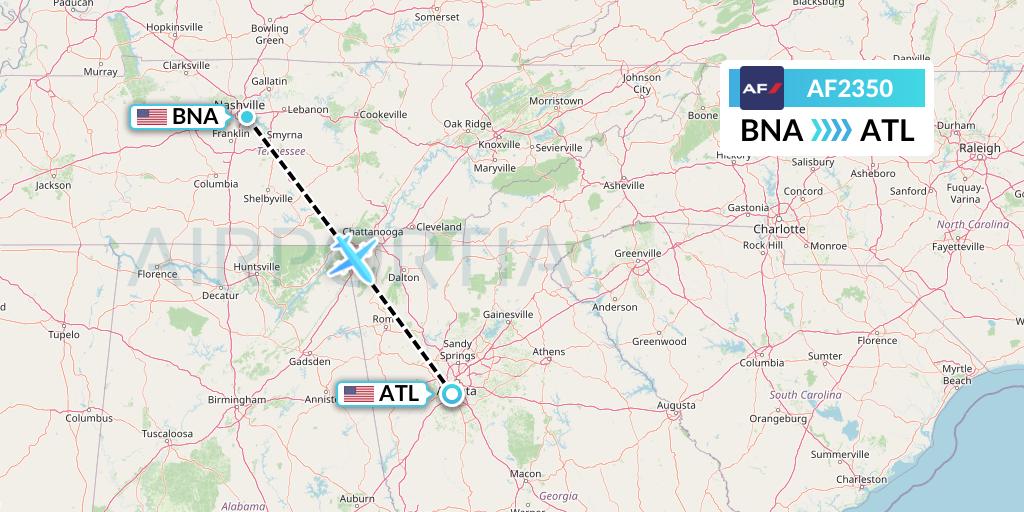 AF2350 Air France Flight Map: Nashville to Atlanta
