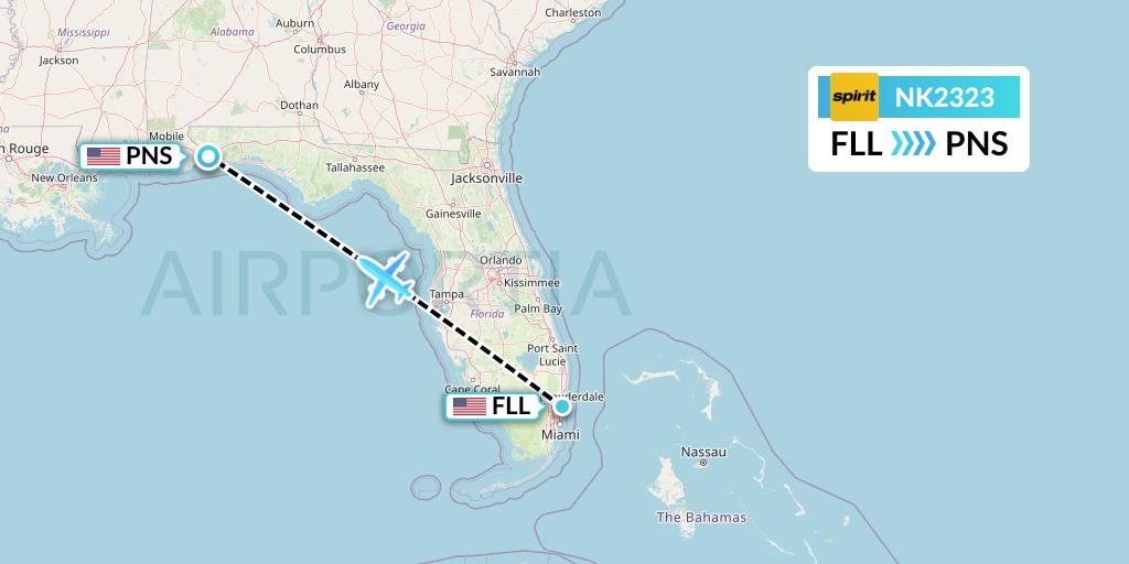 NK2323 Spirit Airlines Flight Map: Fort Lauderdale to Pensacola