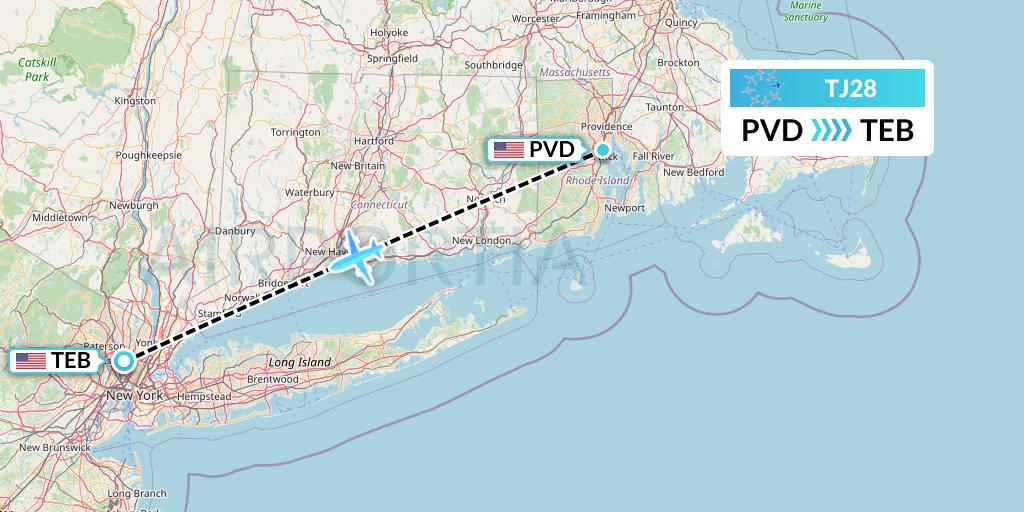 TJ28 Tradewind Aviation Flight Map: Providence to Teterboro