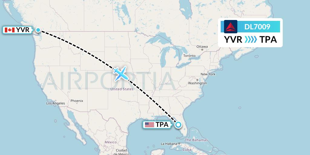 DL7009 Delta Air Lines Flight Map: Vancouver to Tampa