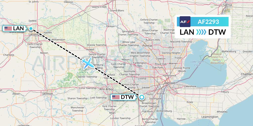 AF2293 Air France Flight Map: Lansing to Detroit