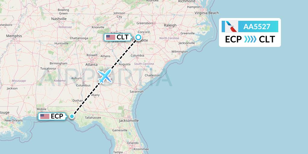 AA5527 American Airlines Flight Map: Panama City to Charlotte
