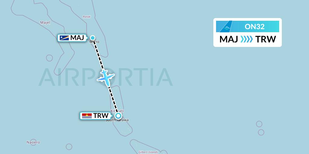 ON32 Nauru Airlines Flight Map: Majuro to Tarawa