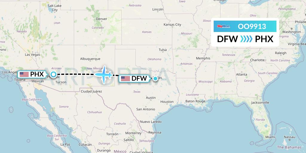OO9913 SkyWest Airlines Flight Map: Dallas to Phoenix