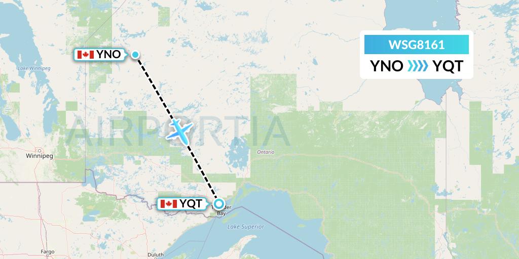 WSG8161 Wasaya Airways Flight Map: North Spirit Lake to Thunder Bay