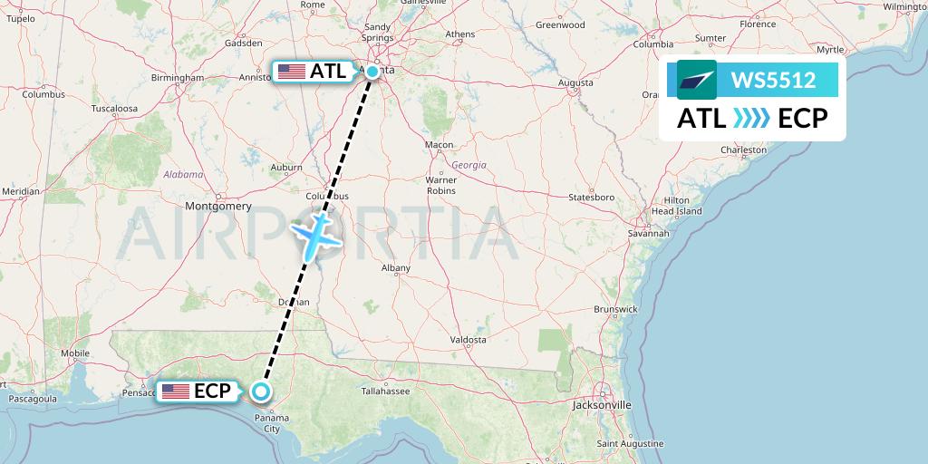 WS5512 WestJet Flight Map: Atlanta to Panama City