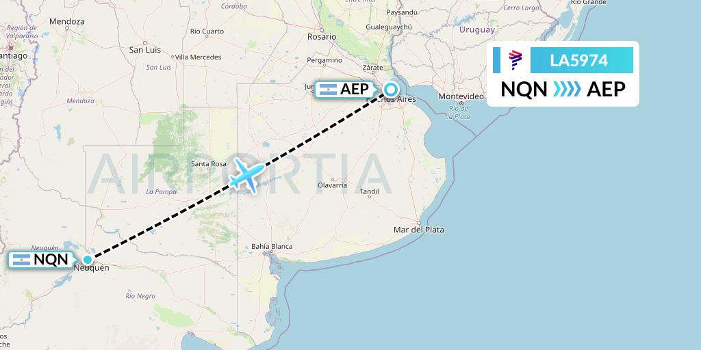 LA5974 LAN Airlines Flight Map: Neuquen to Buenos Aires