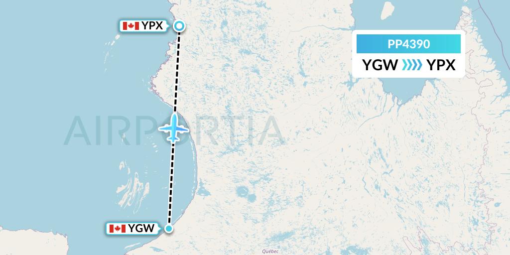 PP4390 Jet Aviation Business Jets Flight Map: Kuujjuarapik to Puvirnituq