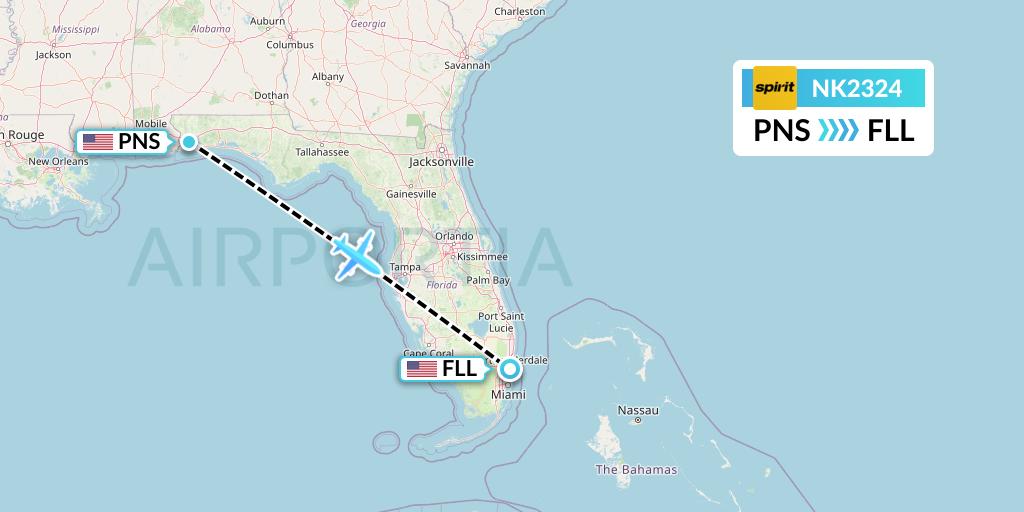 NK2324 Spirit Airlines Flight Map: Pensacola to Fort Lauderdale