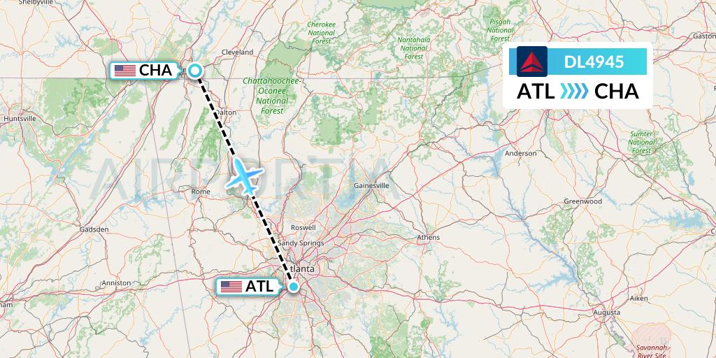 DL4945 Delta Air Lines Flight Map: Atlanta to Chattanooga