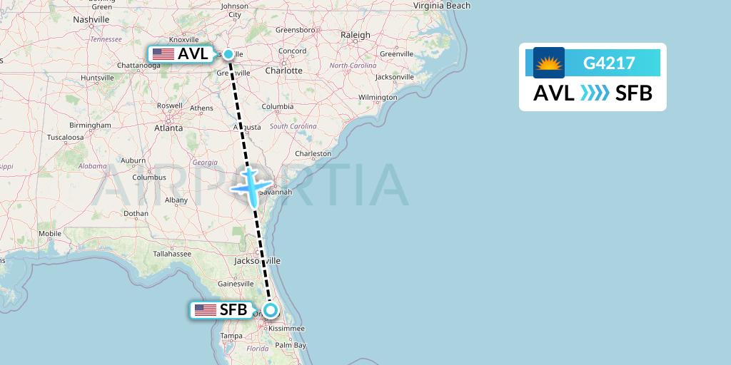 G4217 Allegiant Air Flight Map: Asheville to Orlando