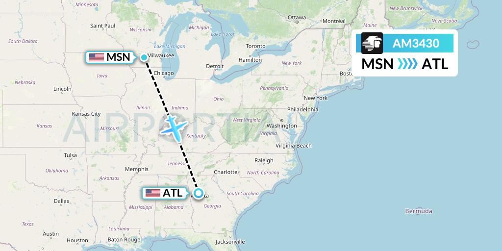 AM3430 Aeromexico Flight Map: Madison to Atlanta