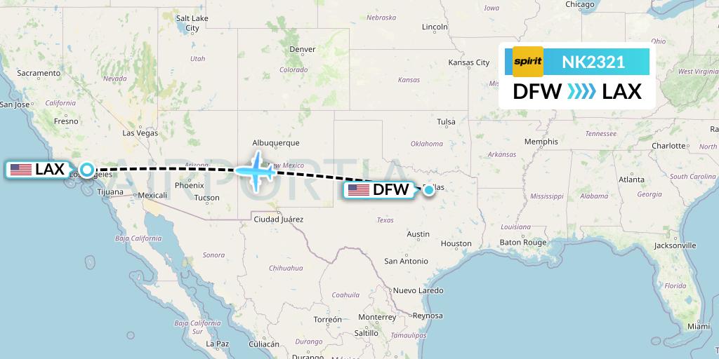 NK2321 Spirit Airlines Flight Map: Dallas to Los Angeles