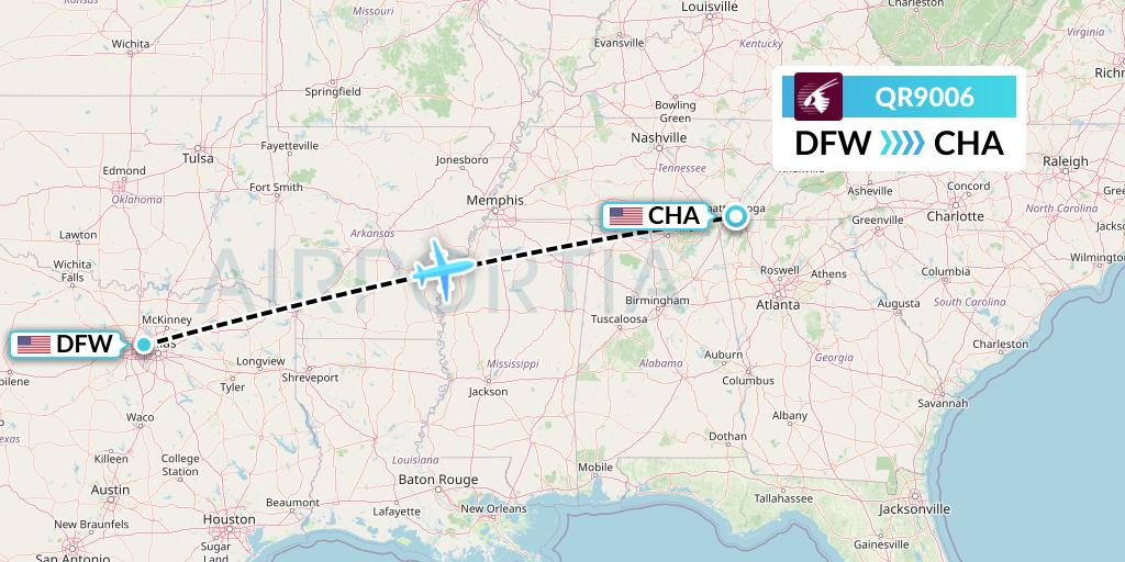 QR9006 Qatar Airways Flight Map: Dallas to Chattanooga