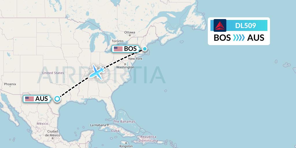 DL509 Delta Air Lines Flight Map: Boston to Austin