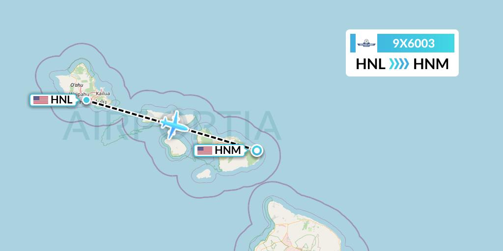 9X6003 Southern Airways Express Flight Map: Honolulu to Hana
