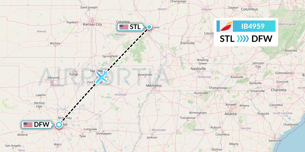 IB4959 Iberia Flight Map: St. Louis to Dallas
