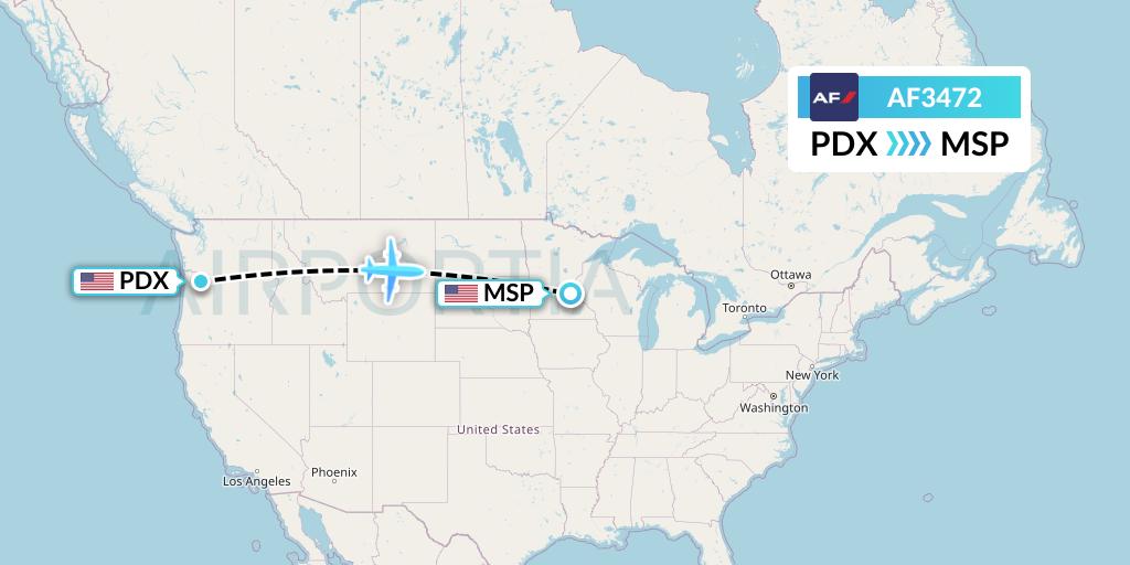 AF3472 Air France Flight Map: Portland to Minneapolis