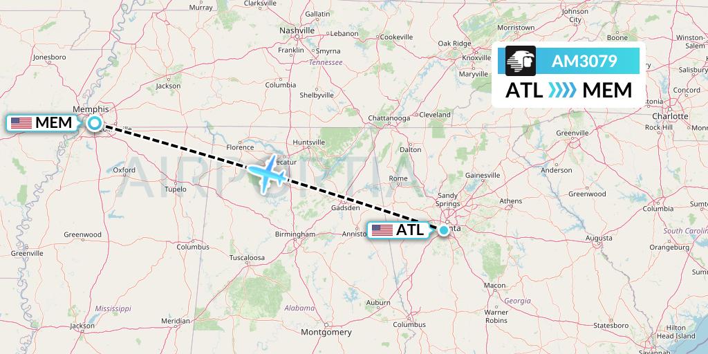 AM3079 Aeromexico Flight Map: Atlanta to Memphis