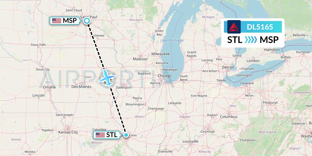 DL5165 Delta Air Lines Flight Map: St. Louis to Minneapolis
