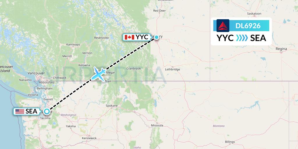 DL6926 Delta Air Lines Flight Map: Calgary to Seattle