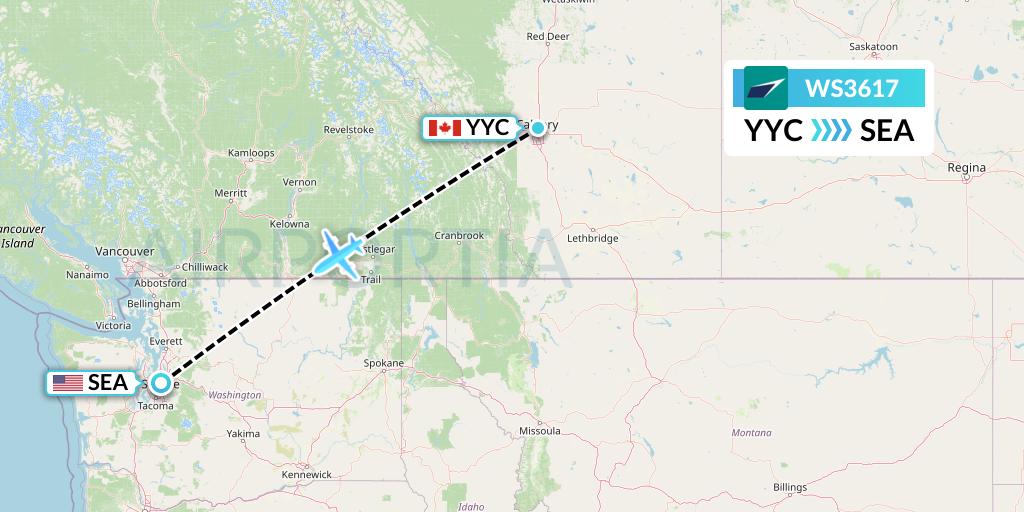 WS3617 WestJet Flight Map: Calgary to Seattle