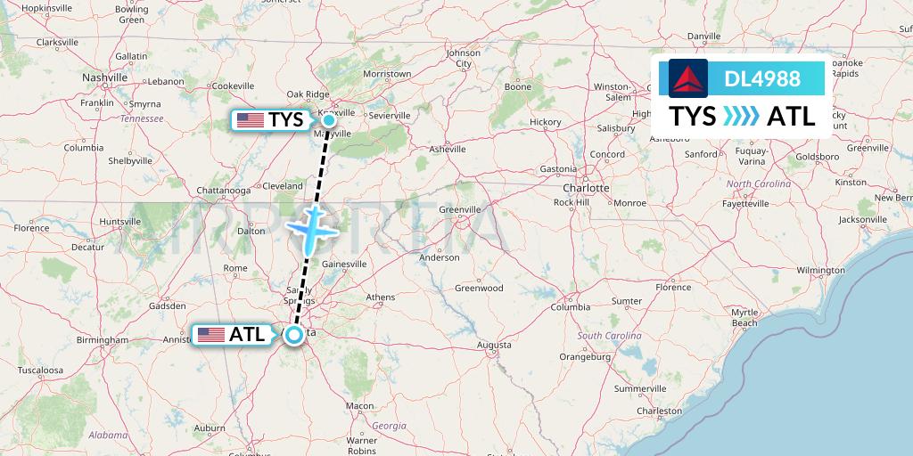 DL4988 Delta Air Lines Flight Map: Knoxville to Atlanta