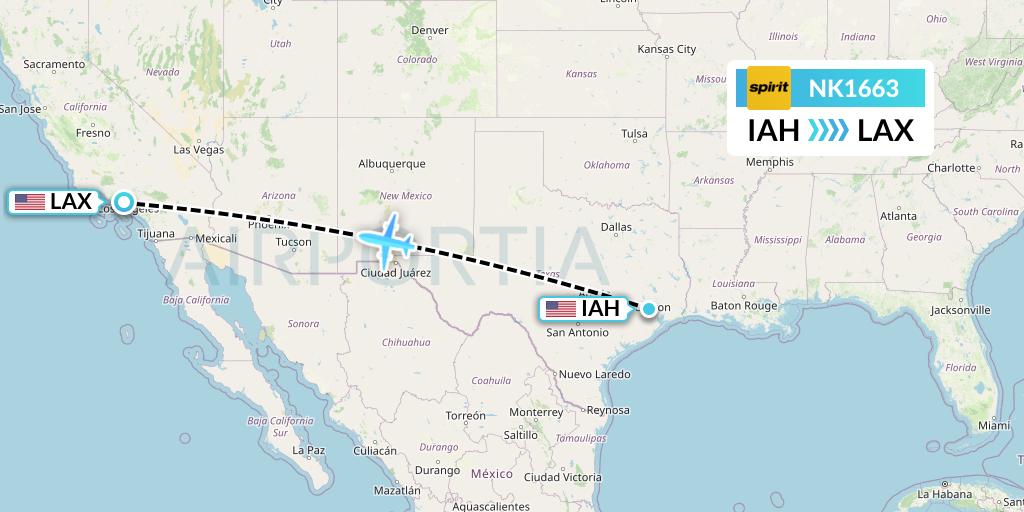 NK1663 Spirit Airlines Flight Map: Houston to Los Angeles