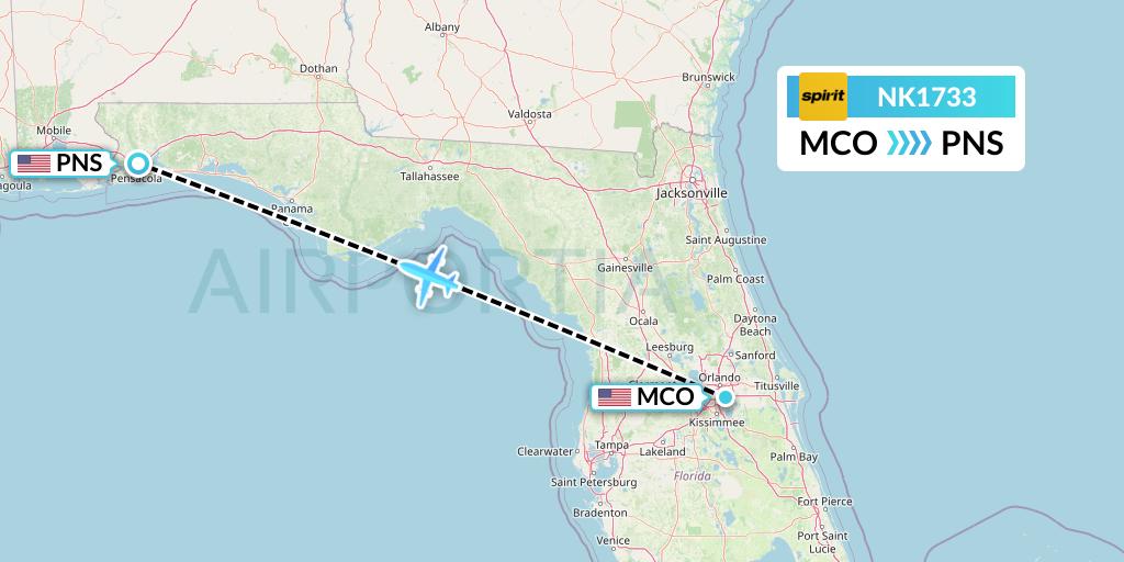 NK1733 Spirit Airlines Flight Map: Orlando to Pensacola