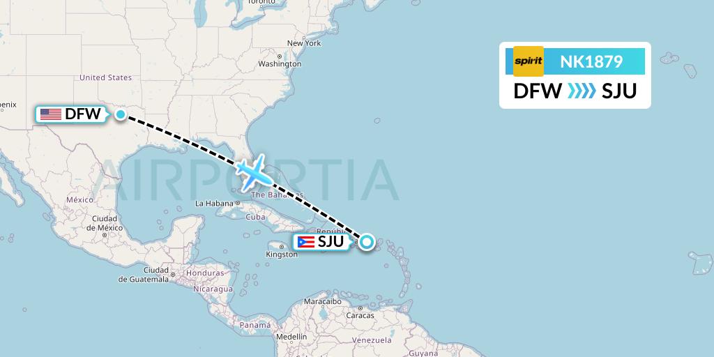 NK1879 Spirit Airlines Flight Map: Dallas to San Juan