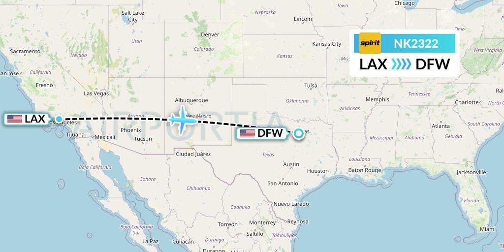NK2322 Spirit Airlines Flight Map: Los Angeles to Dallas