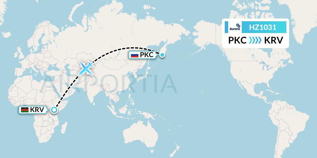 HZ1031 Aurora Flight Map: Petropavlovsk-Kamchatsky to Kimwarer