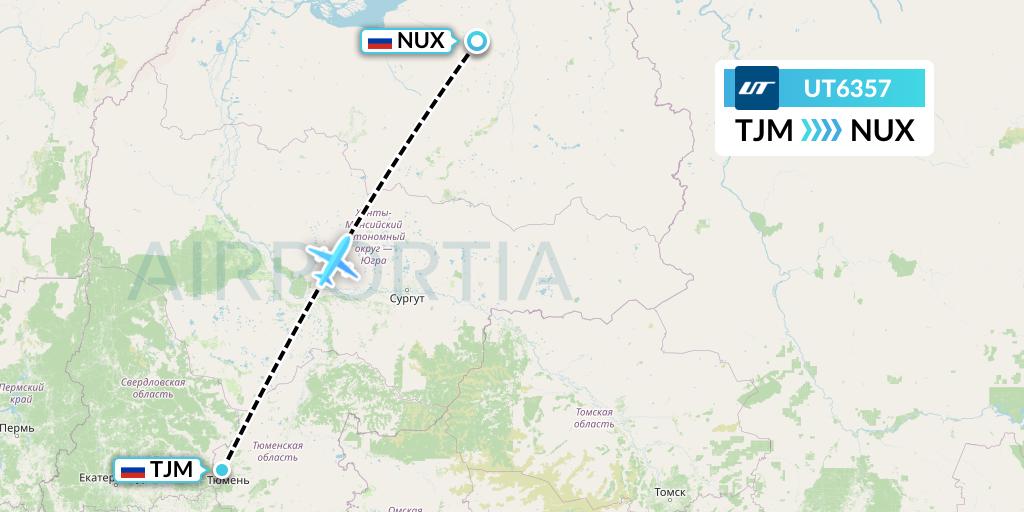 UT6357 UTair Flight Map: Tyumen to Novy Urengoy