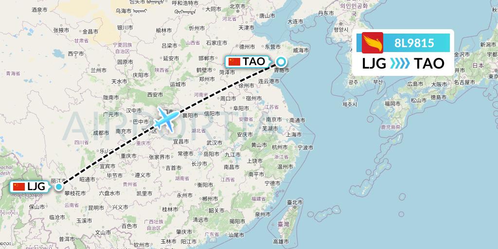 8L9815 Lucky Air Flight Map: Lijiang to Qingdao