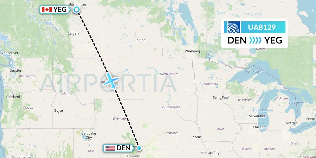 UA8129 United Airlines Flight Map: Denver to Edmonton
