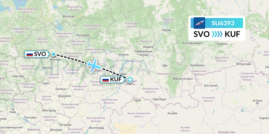 SU6393 Aeroflot Flight Map: Moscow to Samara