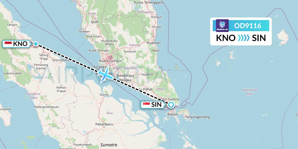 OD9116 Batik Air Malaysia Flight Map: Medan to Singapore