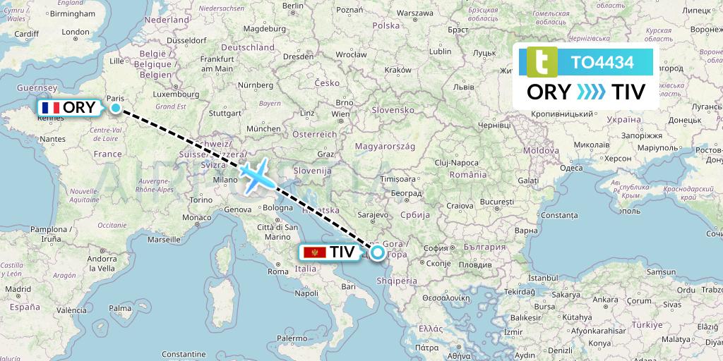TO4434 Transavia France Flight Map: Paris to Tivat