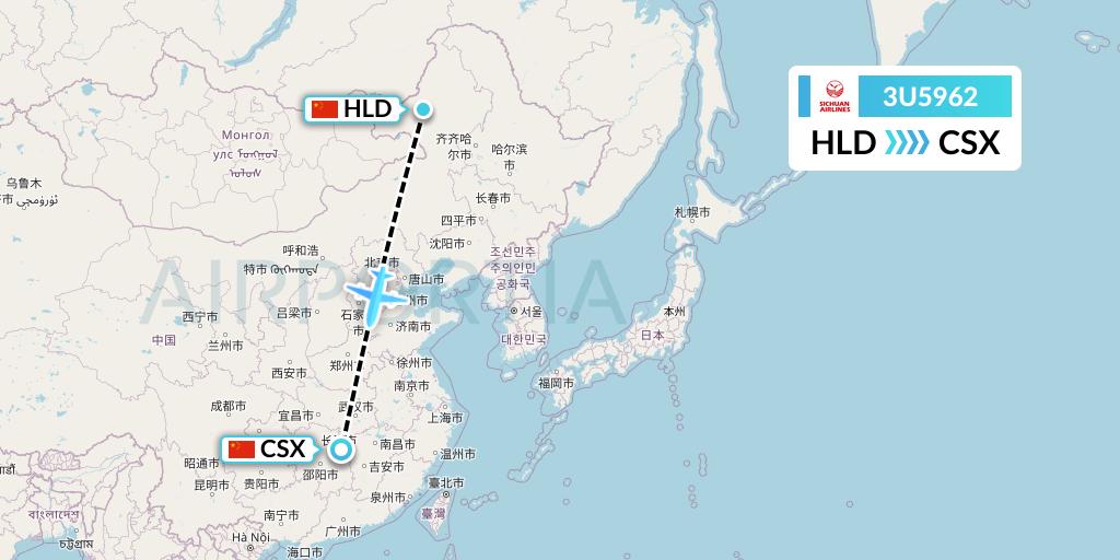 3U5962 Sichuan Airlines Flight Map: Hailar to Changsha