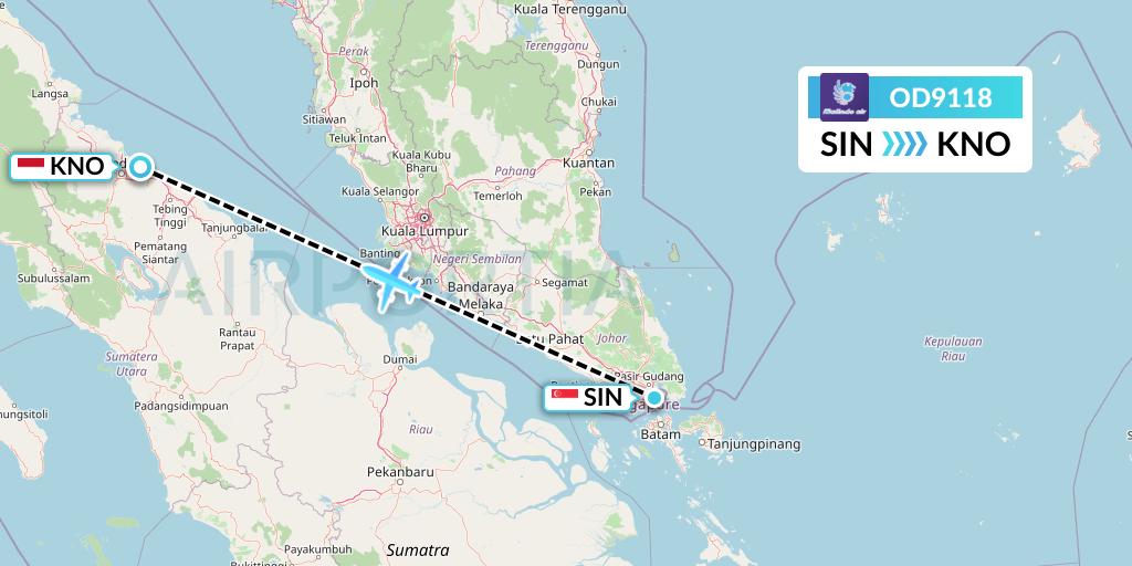 OD9118 Batik Air Malaysia Flight Map: Singapore to Medan