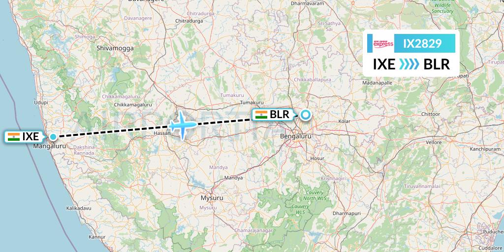 IX2829 Air India Express Flight Map: Mangalore to Bangalore